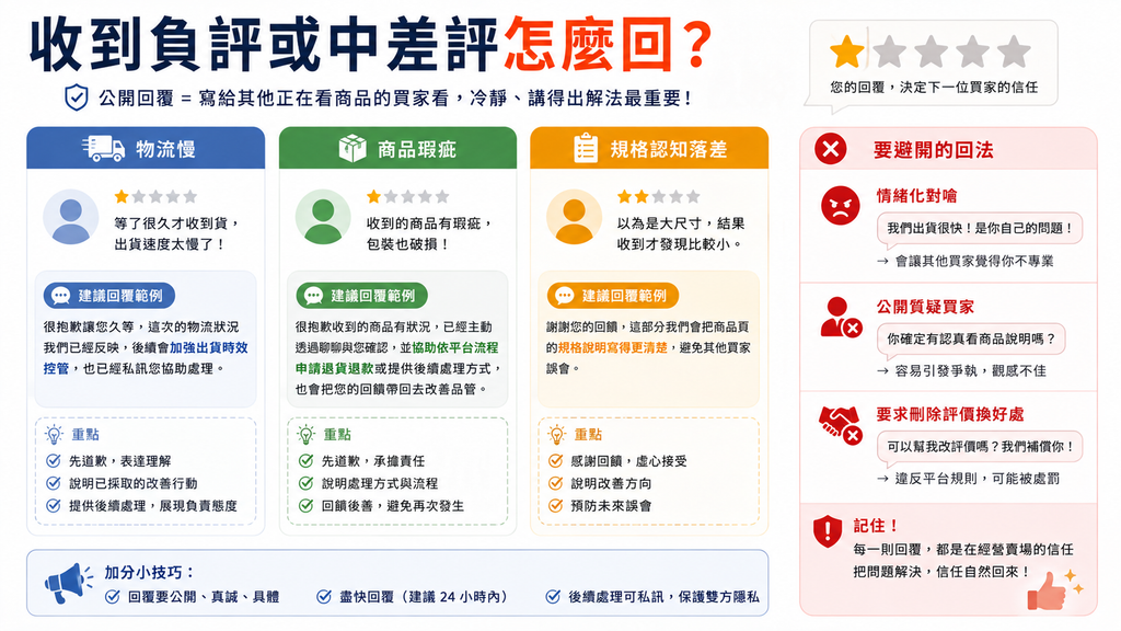 收到負評或中差評怎麼回？